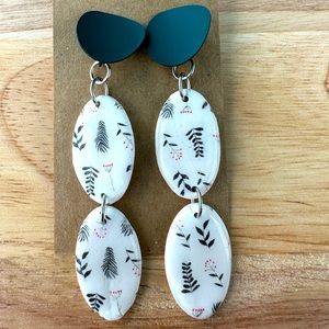 Black, white and teal dangle polymer clay earrings